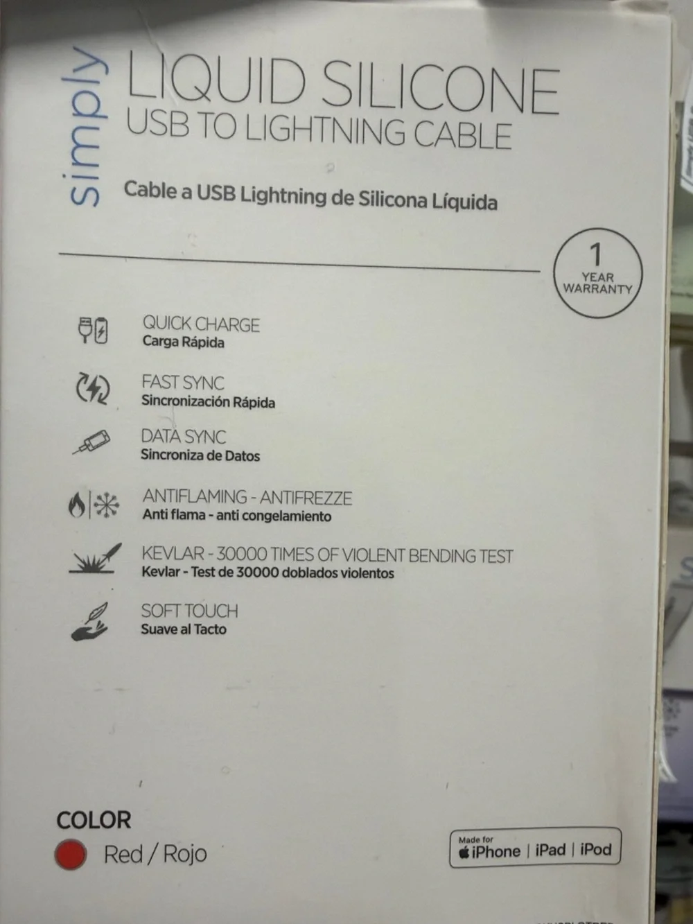Simply Liquid Silicone USB to Lightning Cable - Red